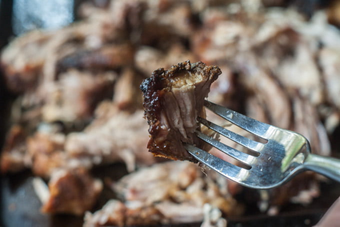 This slow cooker smokey barbecue pork will make you feel like you are at a summer barbecue in winter! A low carb barbecue pork that is spicy and crusty and also tastes delicious on a sandwich or salad the next day.