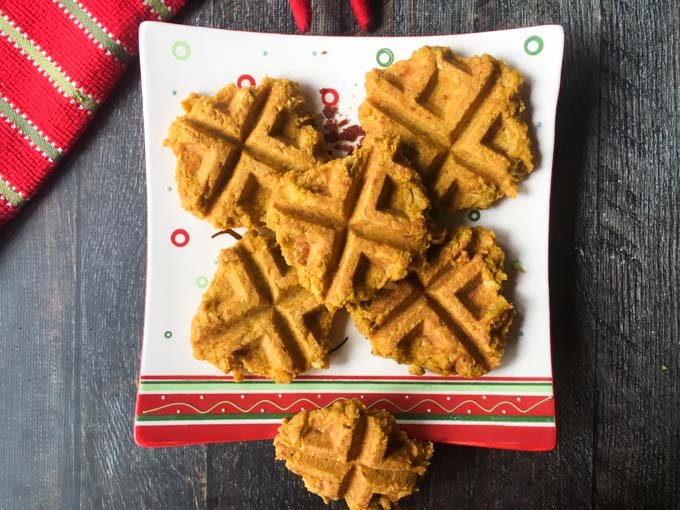 These Christmas pumpkin dog waffles are a healthy and easy way to treat your pet this holiday. Made with only 5 ingredients and you can feel good about giving your pup their own special breakfast.