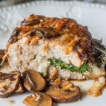 My family loved this stuffed pork tenderloin with mushroom sauce and I loved that it was low carb. The tender pork and creamy melted cheese are topped with a flavorful mushroom sauce to make a week night meal more elegant yet still easy.