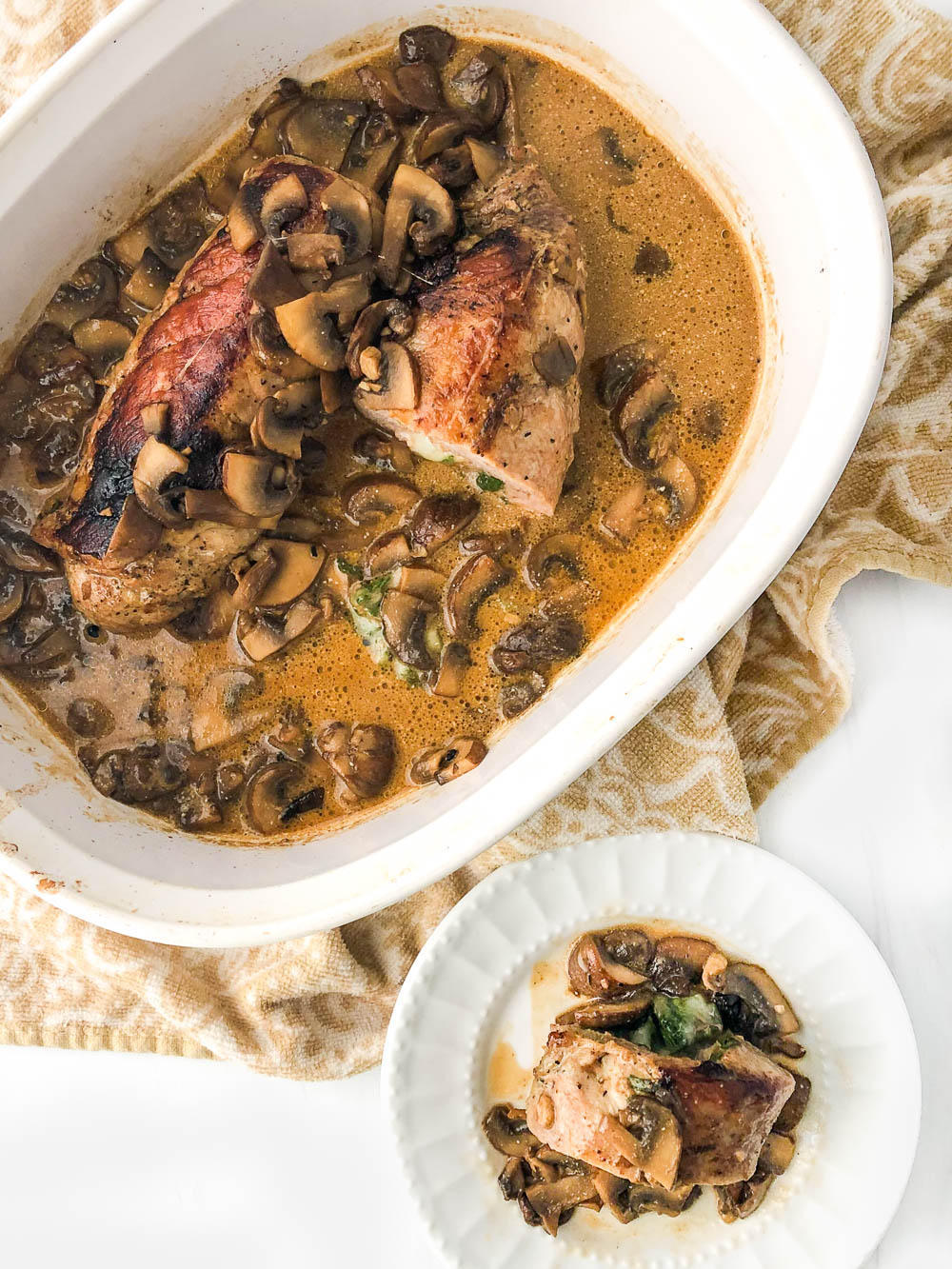 Keto Stuffed Pork Tenderloin with Mushroom Sauce tasty pork recipe!