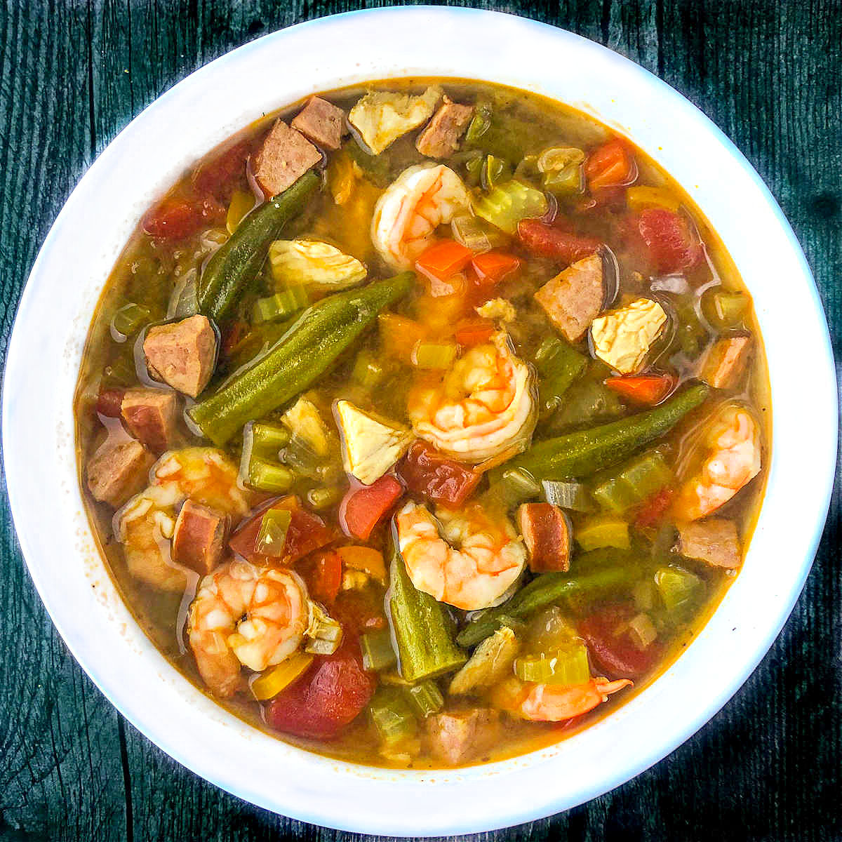 white bowl with keto jambalaya