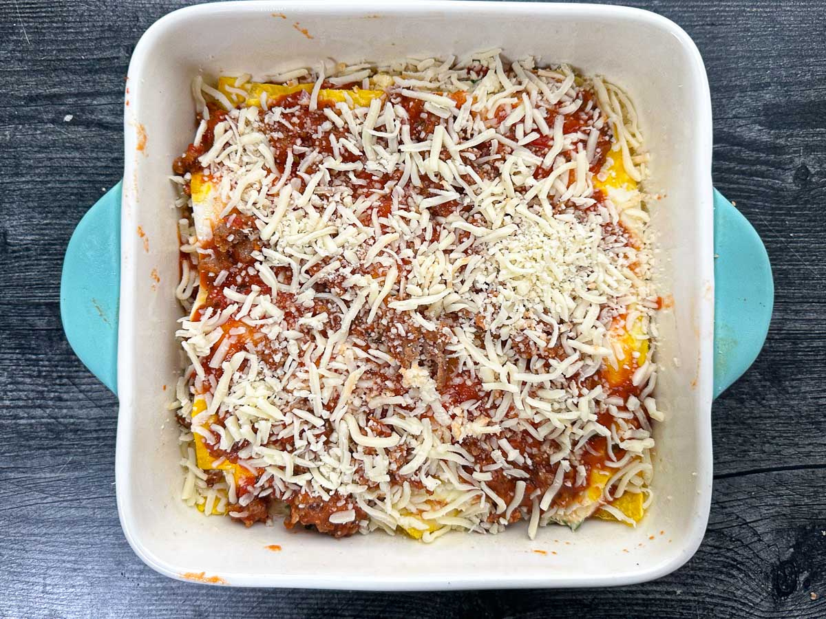 uncooked keto lasagna ready to bake