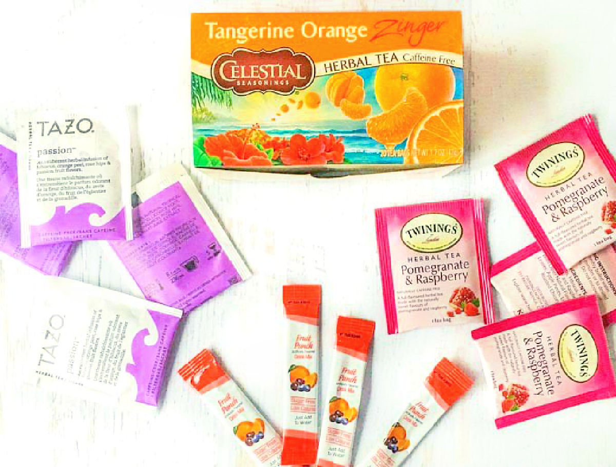 Recipe ingredients of teas and sugar free drink mix.