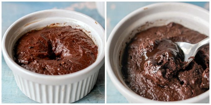 This low carb molten chocolate cake takes less than 5 minutes to make because you make it in the microwave. This easy, low carb dessert would be perfect for Valentine's Day or when you have a chocolate craving.