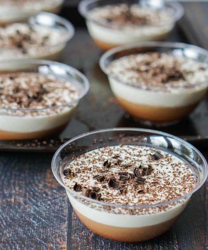 close up of low carb dessert cups with shaved chocolate on top