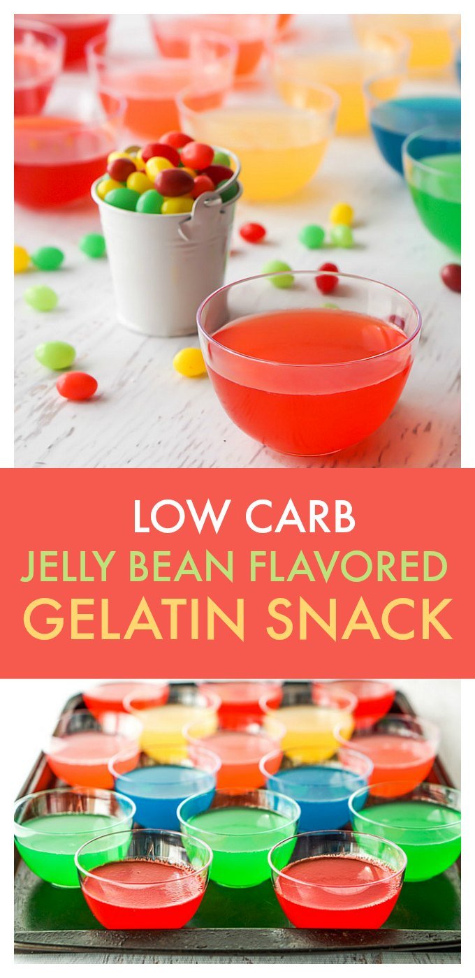 Looking for a low carb Easter treat? Try these low carb jelly bean flavored gelatin snacks! Easy to make and virtually no calories or carbs and the added benefit of using healthy gelatin!
