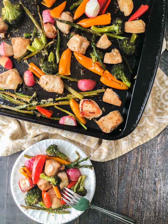 If you are looking for a quick and easy dinner, try this marinated chicken & vegetable sheet pan dinner. Marinate the chicken overnight, cut your veggies and you are ready to go. 