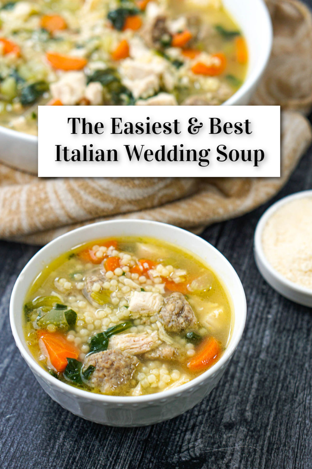 large and small bowl with wedding soup with text