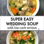 a white bowl of wedding soup and text