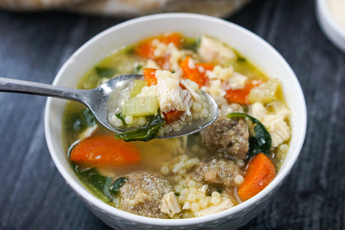 Easy Italian Wedding Soup Recipe with Frozen Meatballs - Little Broken