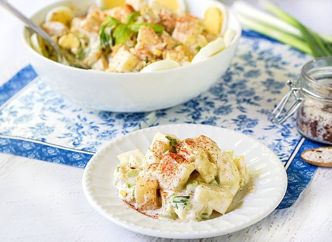 Summer is all about potato salad for me, so I came up with this low carb potato-less salad using celeriac or rutabaga. You will love how good of a potato substitute these vegetables are!