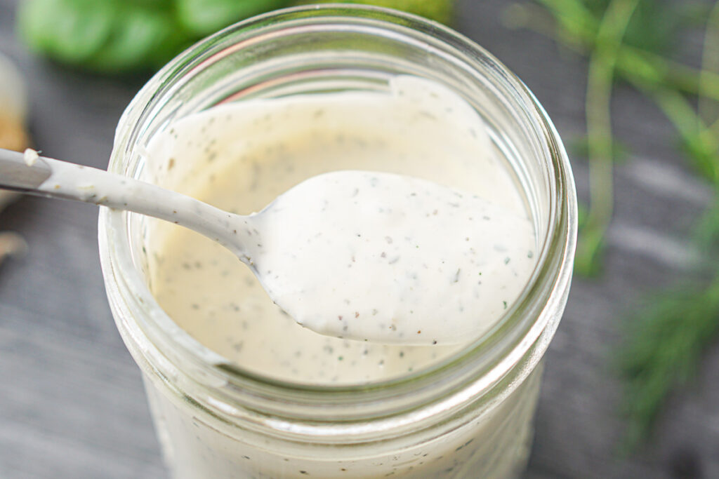 a spoonful of keto ranch dressing