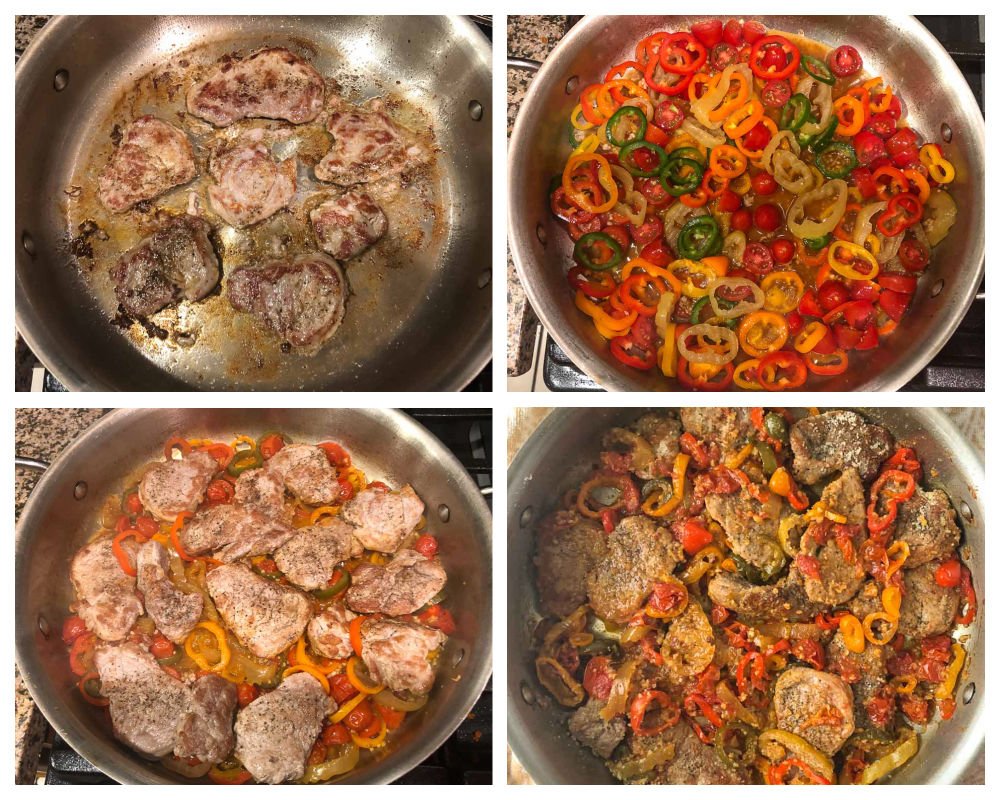collage of pictures of making pepper pork recipe
