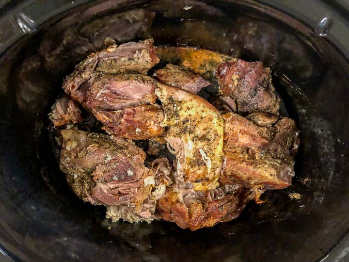 the slow cooker garlic pork roast when it's done in a black crock