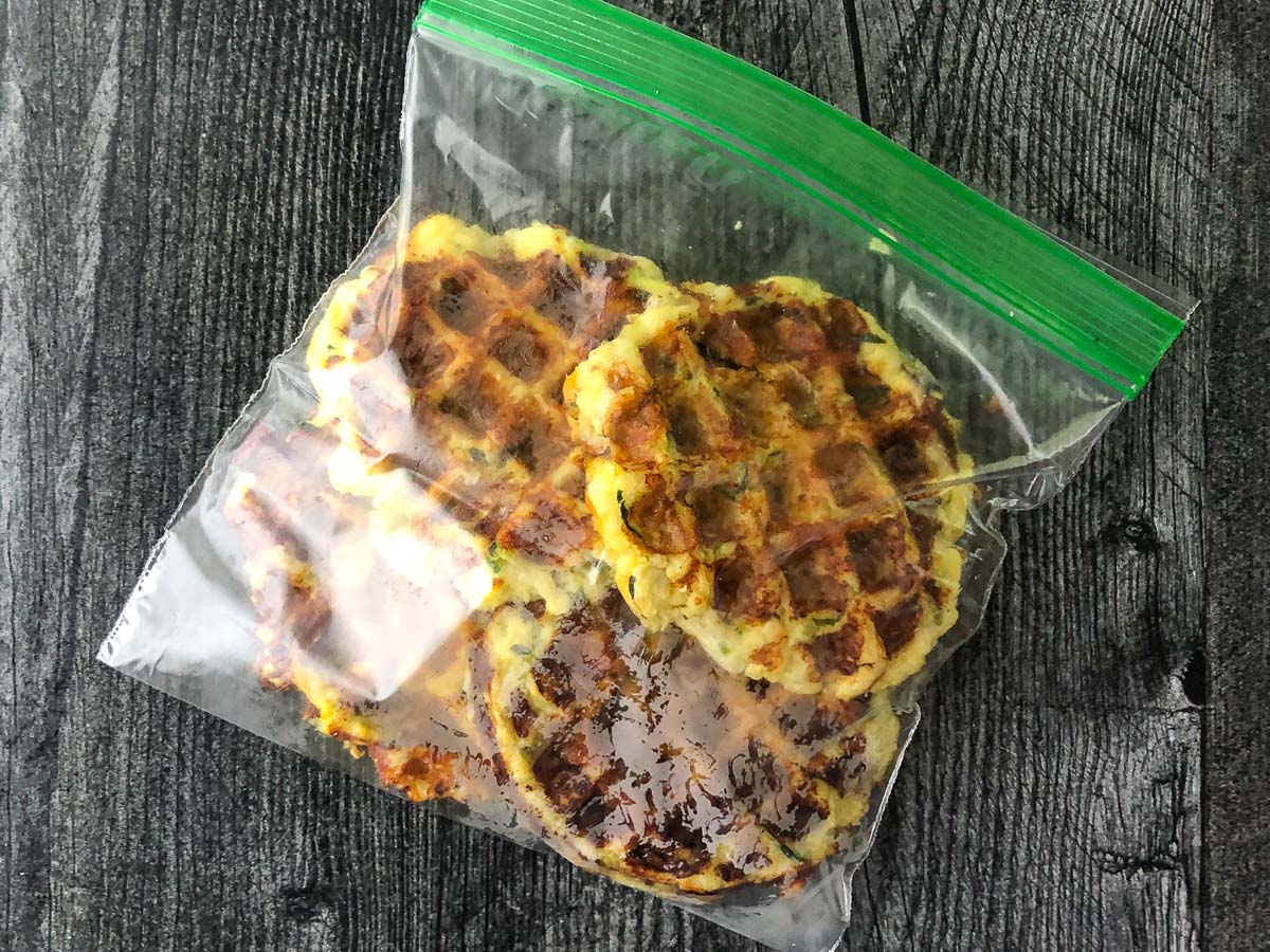 baggie with small zucchini waffles