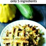 white plate with low carb zucchini waffles and text