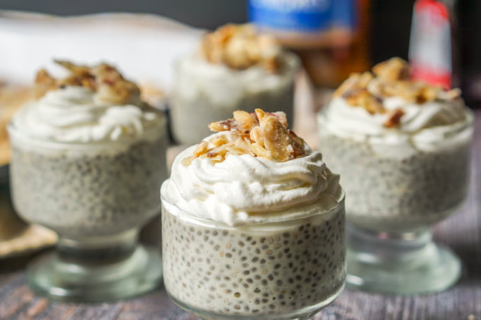 Try this burnt almond torte chia pudding and you won't feel denied on a low carb diet. Sugared almonds, creamy topping and that almond flavored chia pudding make for a delicious low carb dessert for only 2.5g net carbs!