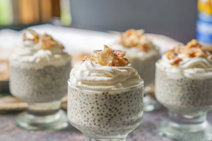 Try this burnt almond torte chia pudding and you won't feel denied on a low carb diet. Sugared almonds, creamy topping and that almond flavored chia pudding make for a delicious low carb dessert for only 2.5g net carbs!
