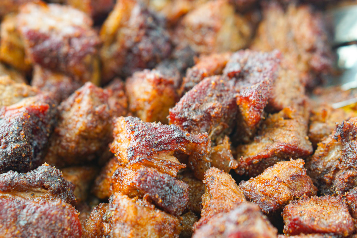 closeup of keto smoked chuck roast burnt ends