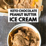 container and cup of peanut butter chocolate ice cream with text
