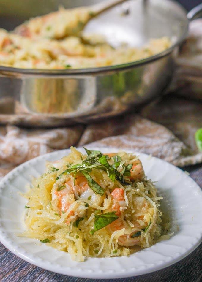 Shrimp & Basil Spaghetti Squash Dinner in just 15 minutes!