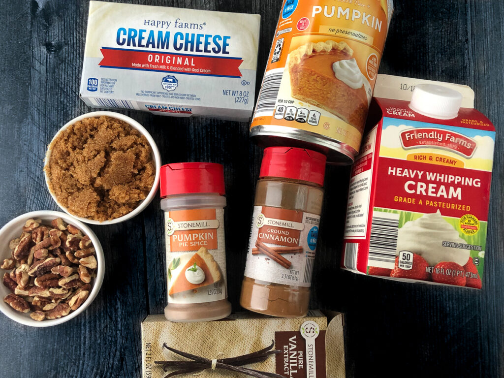 ingredients to make nob bake keto pumpkin cheesecake