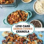 blue bowl with keto granola and text overlay