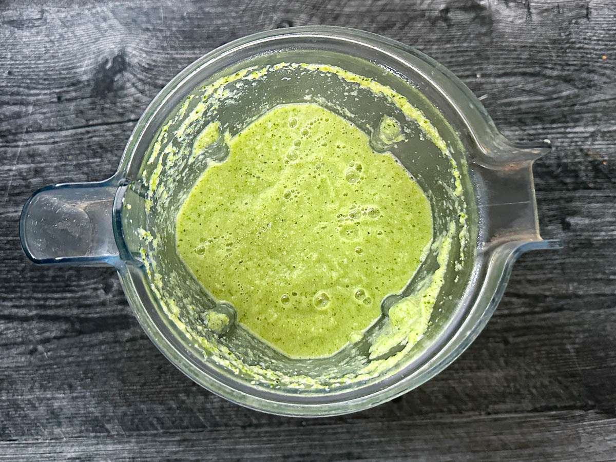 Blender with the blended soup.