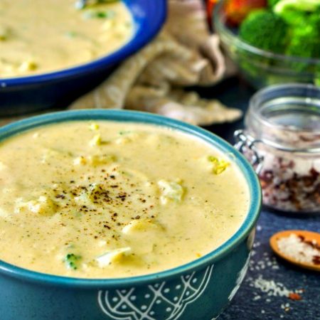 This low carb creamy broccoli & cauliflower soup can be made quickly in the Instant Pot. Cheesy and creamy, this low carb soup is full of flavor and a bowl has only 4.7g carbs per bowl. 