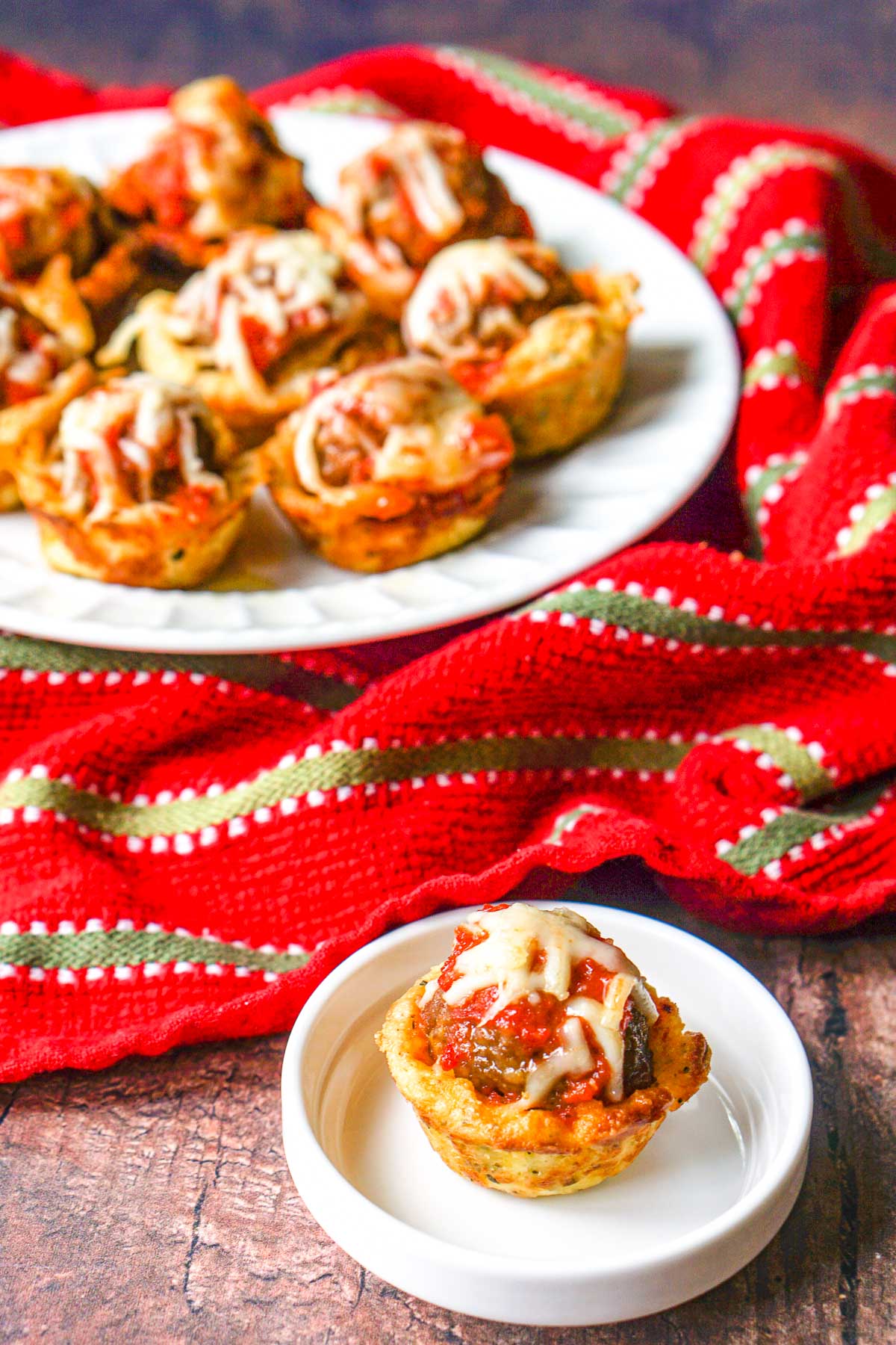 dish with a bunch of low carb meatball sub cups appetizers