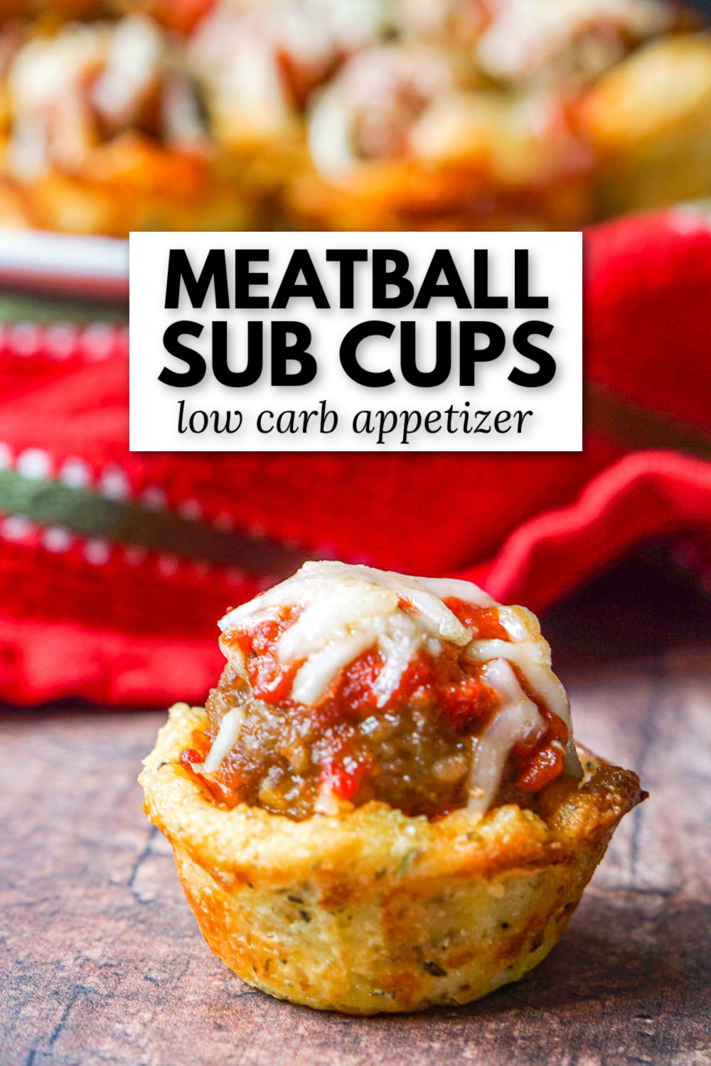 dish with a bunch of low carb meatball appetizers and text