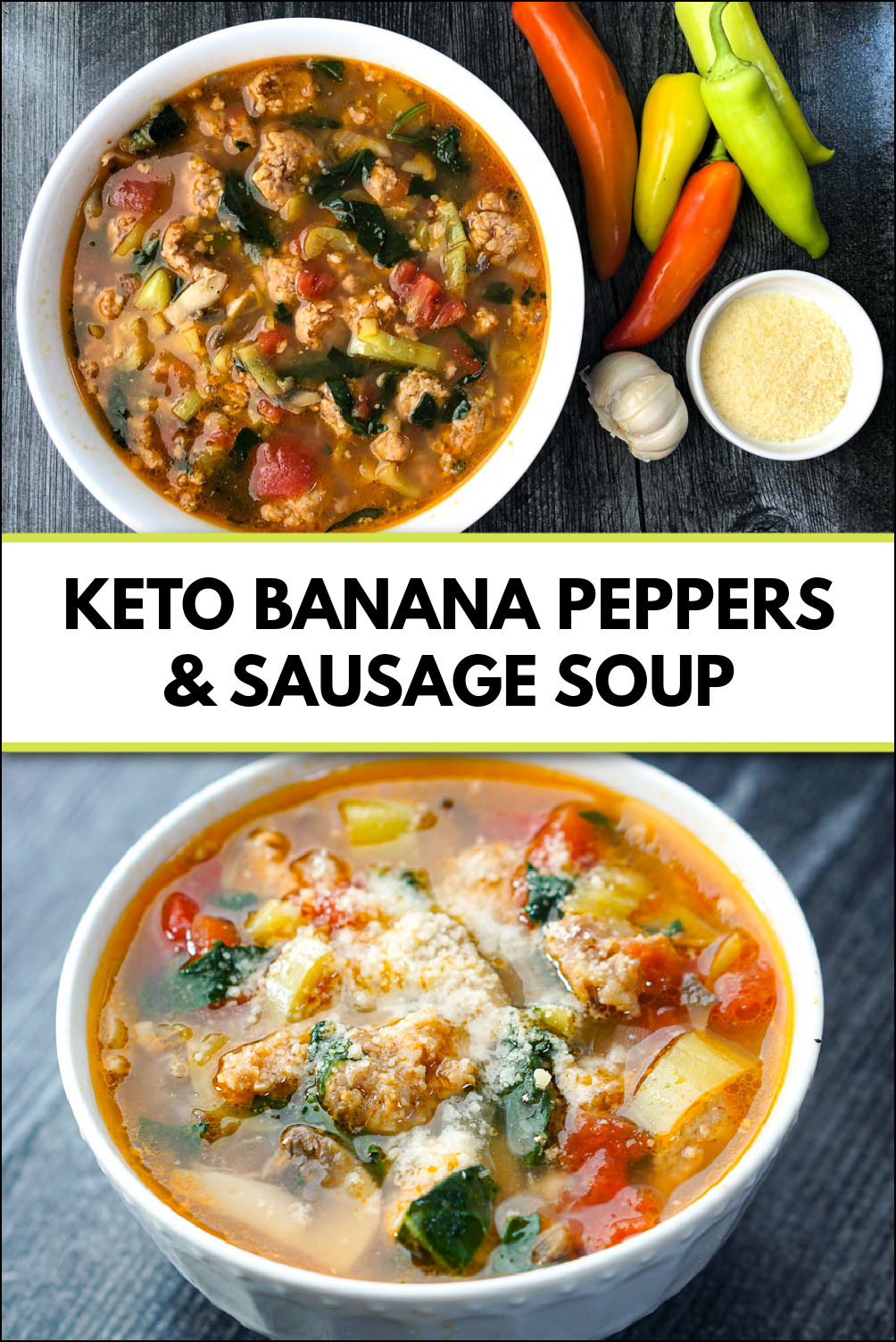 Easy Sausage and Peppers Soup stuffed banana peppers in a keto soup!
