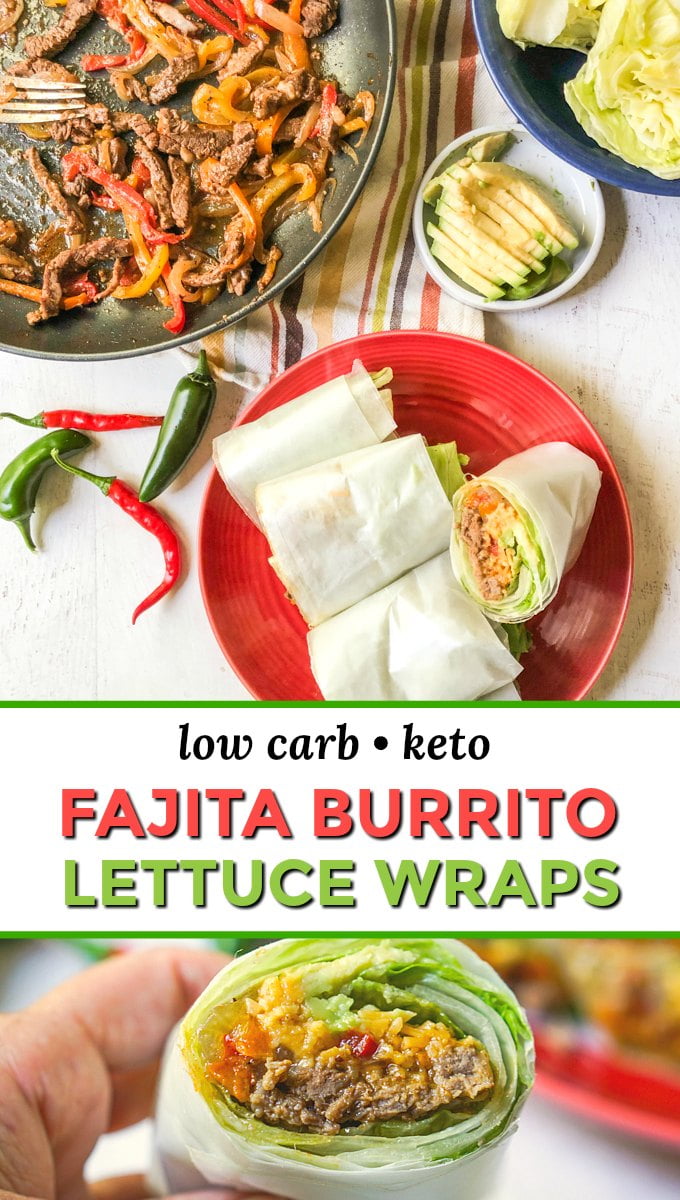 low carb steak lettuce wraps collage with text overlay