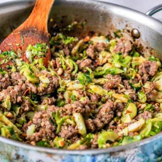 If you are looking for an easy low carb breakfast, lunch or side dish, try this sausage & Brussels sprouts hash. Only a few ingredients and you can make this tasty savory dish. Only 5.8g net carbs per serving.