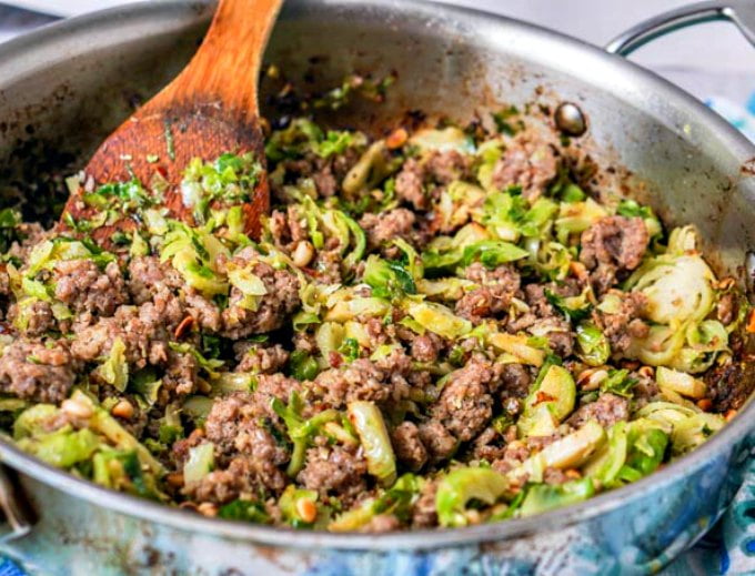 If you are looking for an easy low carb breakfast, lunch or side dish, try this sausage & Brussels sprouts hash. Only a few ingredients and you can make this tasty savory dish. Only 5.8g net carbs per serving.
