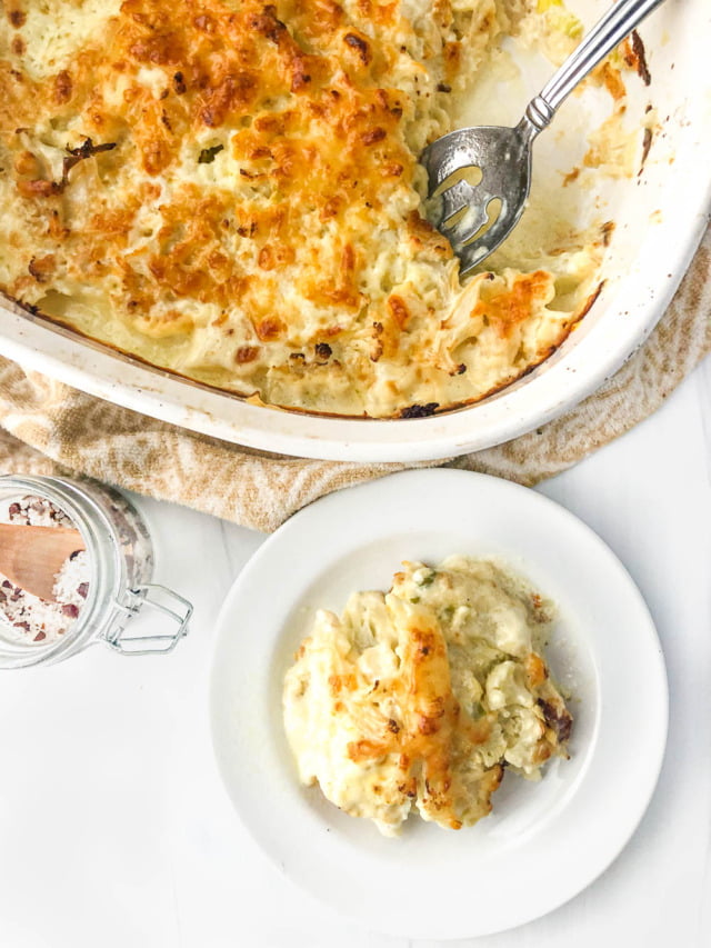 Keto Cauliflower Au Gratin easy cheesy casserole with only 4 ingredients!