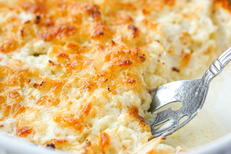 Keto Cauliflower Au Gratin easy cheesy casserole with only 4 ingredients!