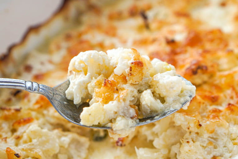 Keto Cauliflower Au Gratin easy cheesy casserole with only 4 ingredients!