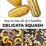 fresh Delicata Squash and roasted fries and seeds with text