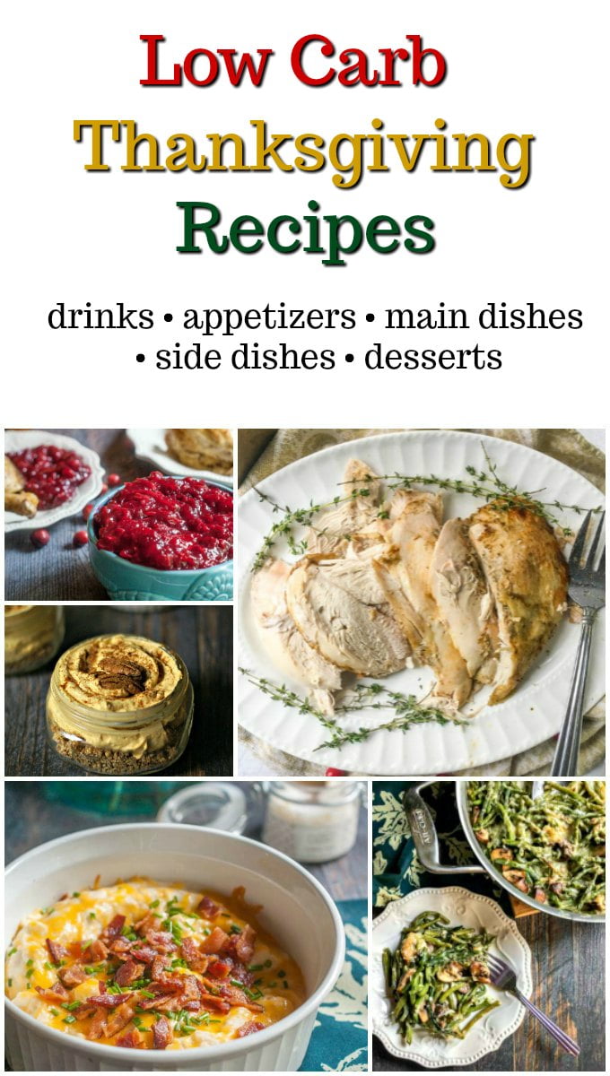 collage of low carb holiday dishes with text overlay
