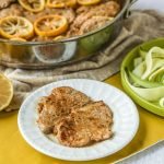 This skillet dinner of lemon butter pork tenderloin is very easy to make and full of flavor. The meat is so tender and the lemon butter sauce is bright and tangy. Each serving has only 1.3g net carbs!