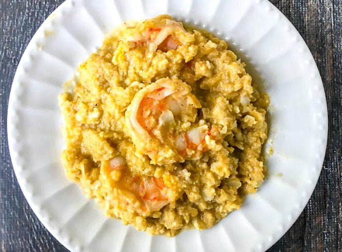This low carb pumpkin risotto with shrimp and cauliflower is a breeze to make in less than 20 minutes! As a low carb dinner or lunch it is rich, creamy and full of flavor. One serving is only 4.8g net carbs!