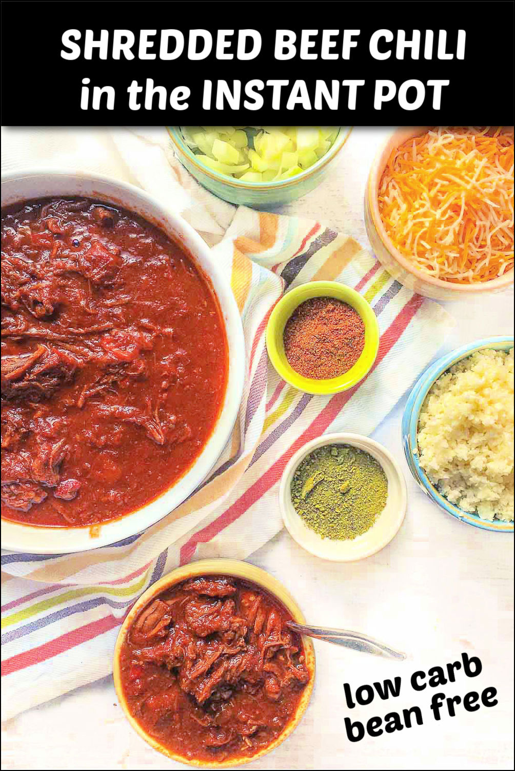 Shredded Beef Chili in the Instant Pot (or slow cooker) low carb, no