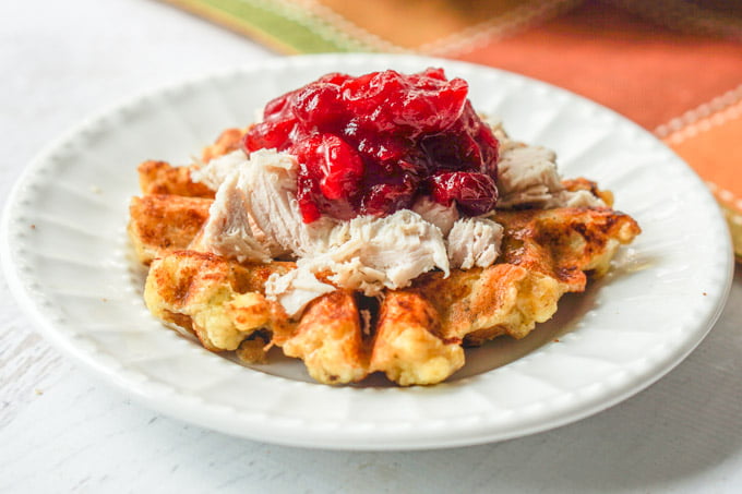 These low carb turkey stuffing waffles are the perfect way to eat those Thanksgiving leftovers. Easy to whip up and you can eat them for breakfast, lunch or dinner.