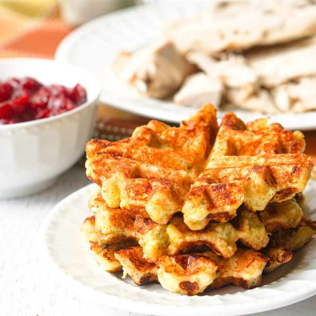 a stack of plain Thanksgiving  waffles