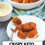 white plates with keto air fryer chicken nuggets and text