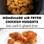 white plate with keto air fryer chicken nuggets and text