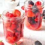 Two jars with low carb drunken berries for Valentine's Day.