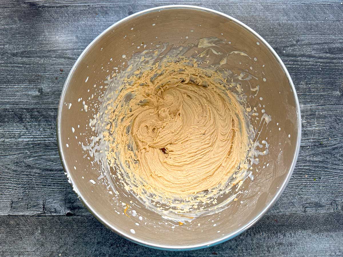 mixing bowl with creamy cream cheese mixture