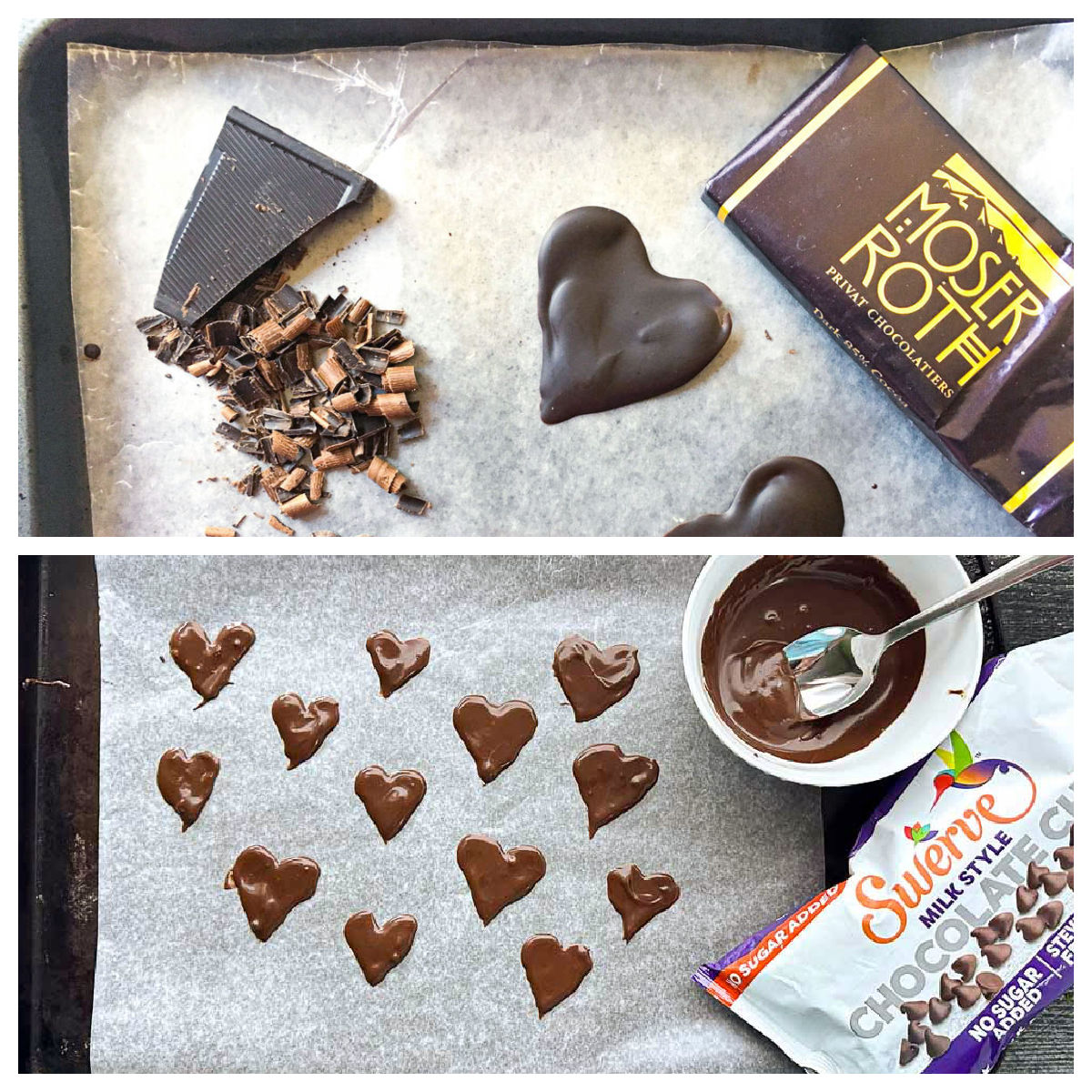 chocolate bar hearts, and shavings as well as chocolate chips